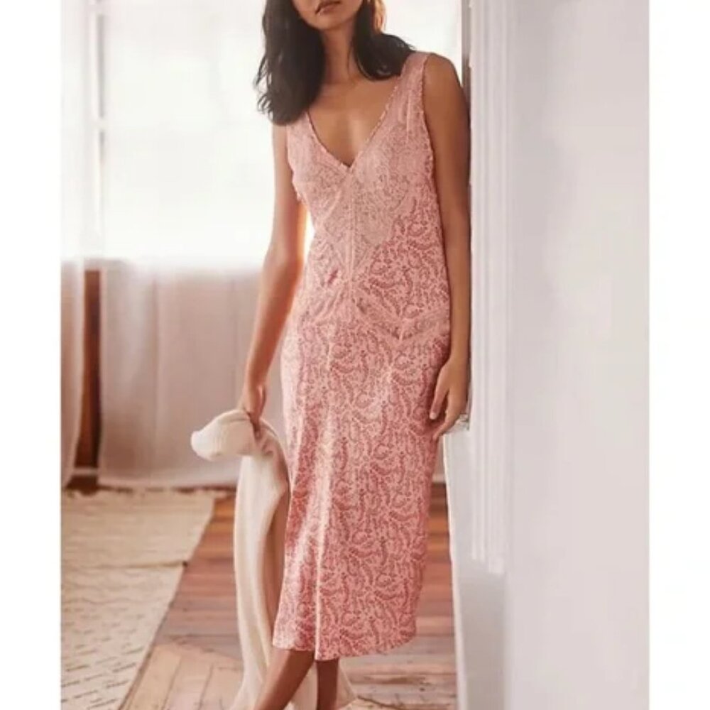 Anthropologie The Cerise Midi Dress Women Size Small Pink Floral Lace Sleeveless